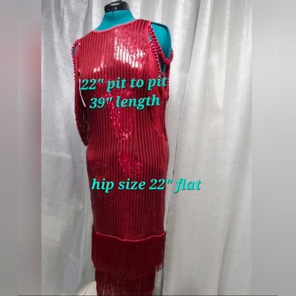 Sequin Fringe Red Party Dress Tassels 1920s Flapper Elegant Red Sequin Dress - Picture 6 of 11